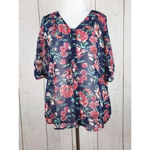 NWT Skies Are Blue Mayven V Neck Navy Blouse